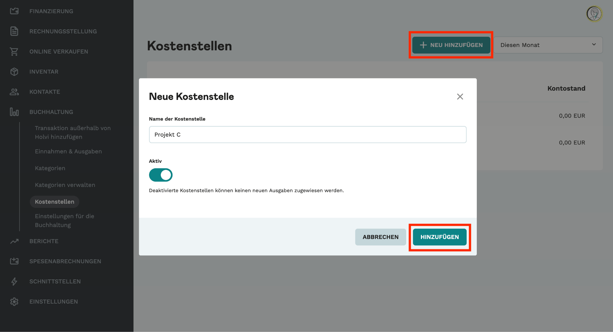 Screenshot Holvi App