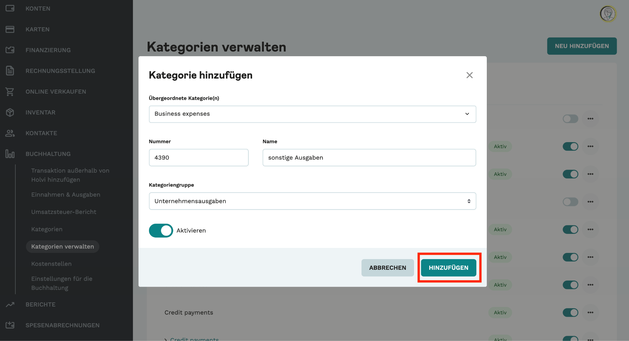 Screenshot Holvi App
